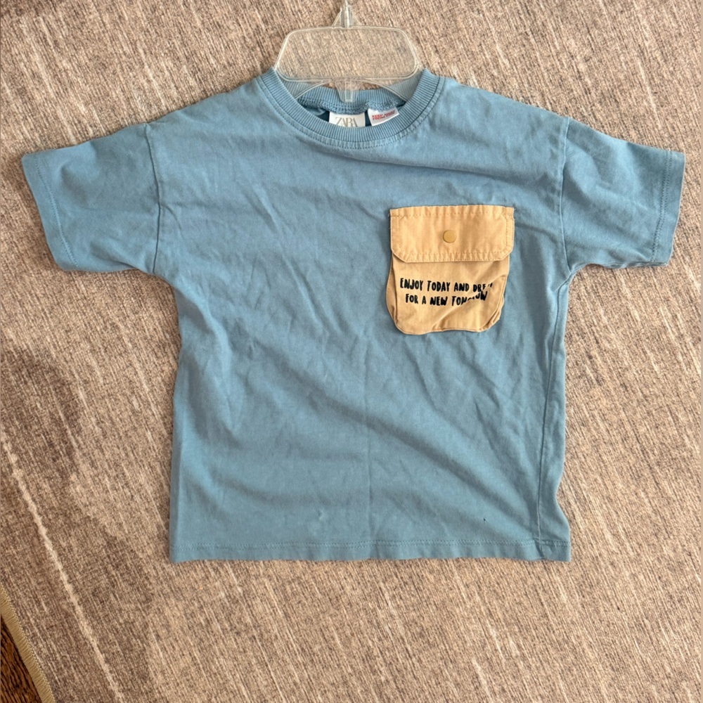 Zara kids Blue T-Shirt with Tan Pocket